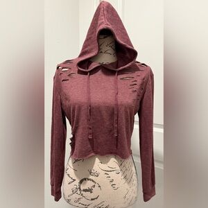 Vintage Love Tree Dusty Rose Knit Long Sleeve Cropped Hoodie w/Cut-Out Details